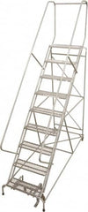 Cotterman - 87" 9 Step Rolling Warehouse Ladder - 50° Incline, 450 Lb Capacity, 90" Platform Height, 32" Base Width x 120" Base Depth, Perforated Tread - Caliber Tooling