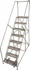 Cotterman - 78" 8 Step Rolling Warehouse Ladder - 50° Incline, 450 Lb Capacity, 80" Platform Height, 32" Base Width x 110" Base Depth, Perforated Tread - Caliber Tooling