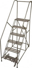 Cotterman - 90" 6 Step Rolling Warehouse Ladder - 50° Incline, 450 Lb Capacity, 60" Platform Height, 33" Base Width x 60" Base Depth, Perforated Tread - Caliber Tooling