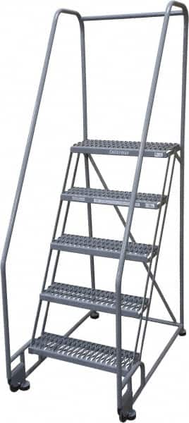 Cotterman - 80" 5 Step Rolling Warehouse Ladder - Tilt & Roll Safety Ladder, 450 Lb Capacity, 50" Platform Height, 28" Base Width x 43" Base Depth, Serrated Steel - Caliber Tooling