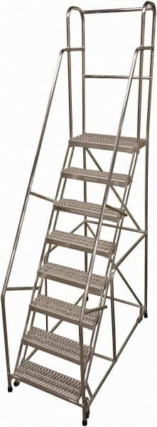 Cotterman - 110" 8 Step Rolling Warehouse Ladder - Rolling Safety Ladder, 350 Lb Capacity, 80" Platform Height, 30" Base Width x 63" Base Depth, Serrated - Caliber Tooling