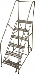 Cotterman - 90" 6 Step Rolling Warehouse Ladder - 50° Incline, 450 Lb Capacity, 60" Platform Height, 30" Base Width x 60" Base Depth, Perforated Tread - Caliber Tooling