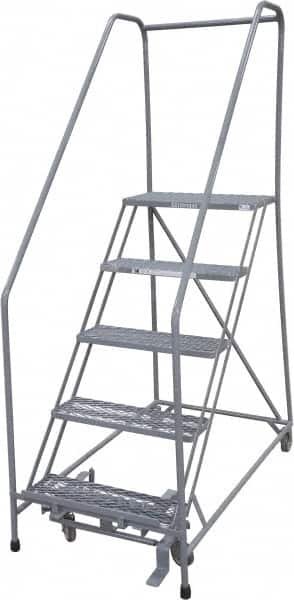 Cotterman - 80" 5 Step Rolling Warehouse Ladder - 50° Incline, 450 Lb Capacity, 50" Platform Height, 30" Base Width x 63" Base Depth, Perforated Tread - Caliber Tooling