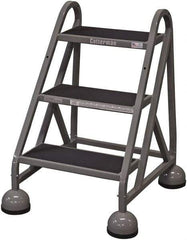 Cotterman - 33" 3 Step Rolling Warehouse Ladder - Rolling Steel Office Ladder, 450 Lb Capacity, 27" Platform Height, 25" Base Width x 28" Base Depth, Rubber Matted - Caliber Tooling