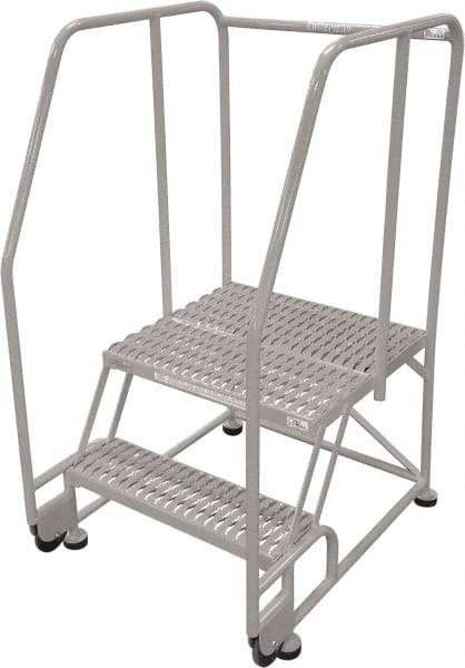 Cotterman - 50" 2 Step Rolling Warehouse Ladder - Tilt & Roll Safety Ladder, 450 Lb Capacity, 20" Platform Height, 34" Base Width x 28" Base Depth, Perforated Tread - Caliber Tooling