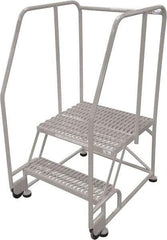 Cotterman - 50" 2 Step Rolling Warehouse Ladder - Tilt & Roll Safety Ladder, 450 Lb Capacity, 20" Platform Height, 34" Base Width x 28" Base Depth, Perforated Tread - Caliber Tooling