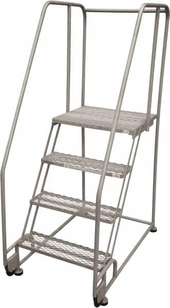 Cotterman - 70" 4 Step Rolling Warehouse Ladder - Tilt & Roll Safety Ladder, 450 Lb Capacity, 40" Platform Height, 28" Base Width x 47" Base Depth, Expanded Metal Tread - Caliber Tooling