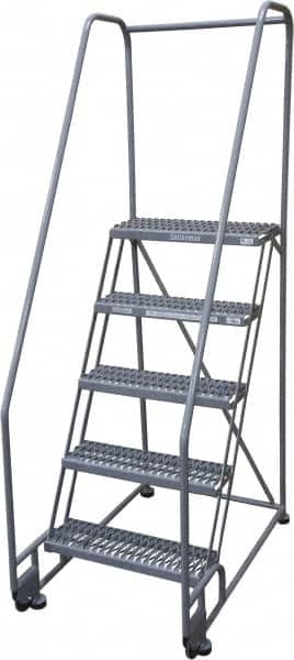 Cotterman - 80" 5 Step Rolling Warehouse Ladder - Tilt & Roll Safety Ladder, 450 Lb Capacity, 50" Platform Height, 28" Base Width x 43" Base Depth, Expanded Metal Tread - Caliber Tooling