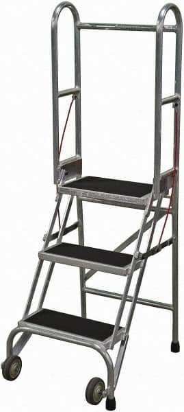 Cotterman - 60" 3 Step Rolling Warehouse Ladder - Portable Folding Safety Ladder, 350 Lb Capacity, 30" Platform Height, 21" Base Width x 28" Base Depth, Rubber Matted - Caliber Tooling