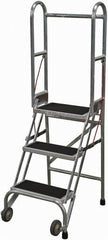 Cotterman - 60" 3 Step Rolling Warehouse Ladder - Portable Folding Safety Ladder, 350 Lb Capacity, 30" Platform Height, 21" Base Width x 28" Base Depth, Rubber Matted - Caliber Tooling