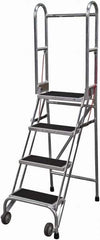 Cotterman - 70" 4 Step Rolling Warehouse Ladder - Portable Folding Safety Ladder, 350 Lb Capacity, 40" Platform Height, 21" Base Width x 36" Base Depth, Rubber Matted - Caliber Tooling