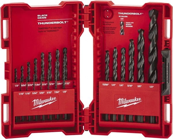 Milwaukee Tool - 1/16 to 9/64", 135° Point, Oxide Finish, High Speed Steel Maintenance Length Drill Bit Set - Caliber Tooling