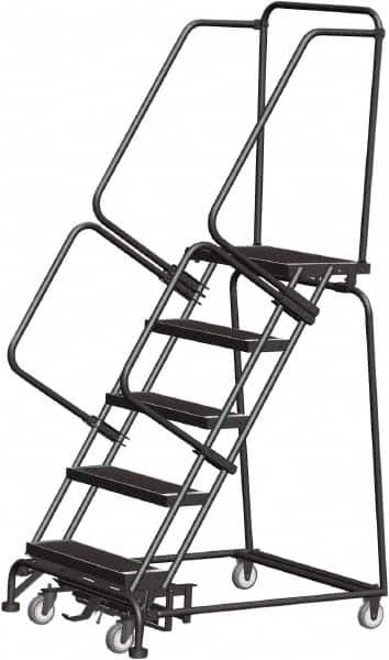 Ballymore - 83" 5 Step Rolling Warehouse Ladder - Lock Step Rolling Safety Ladder, 450 Lb Capacity, 50" Platform Height, 32" Base Width x 43" Base Depth, Perforated Tread - Caliber Tooling