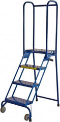 Ballymore - 68" 4 Step Rolling Warehouse Ladder - Lock-N-Stock, 300 Lb Capacity, 38" Platform Height, 24" Base Width x 35" Base Depth, Perforated Tread - Caliber Tooling