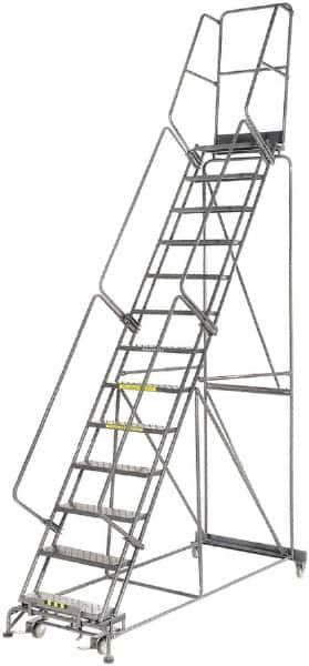 Ballymore - 175" 13 Step Rolling Warehouse Ladder - Lock Step Rolling Safety Ladder, 450 Lb Capacity, 130" Platform Height, 40" Base Width x 94" Base Depth, Perforated Tread - Caliber Tooling