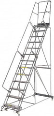 Ballymore - 175" 13 Step Rolling Warehouse Ladder - Lock Step Rolling Safety Ladder, 450 Lb Capacity, 130" Platform Height, 40" Base Width x 94" Base Depth, Perforated Tread - Caliber Tooling