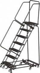 Ballymore - 103" 7 Step Rolling Warehouse Ladder - Lock Step Rolling Safety Ladder, 450 Lb Capacity, 70" Platform Height, 32" Base Width x 55" Base Depth, Perforated Tread - Caliber Tooling