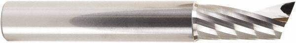 Amana Tool - 1/2" Cutting Diam x 1-1/8" Length of Cut, 1 Flute, Upcut Spiral Router Bit - Uncoated, Right Hand Cut, Solid Carbide, 3-1/2" OAL x 1/2" Shank Diam, 20° Helix Angle - Caliber Tooling