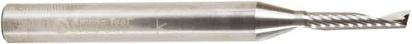 Amana Tool - 1/8" Cutting Diam x 5/8" Length of Cut, 1 Flute, Upcut Spiral Router Bit - Uncoated, Right Hand Cut, Solid Carbide, 2-1/2" OAL x 1/4" Shank Diam, 20° Helix Angle - Caliber Tooling