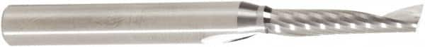 Amana Tool - 3/16" Cutting Diam x 7/8" Length of Cut, 1 Flute, Upcut Spiral Router Bit - Uncoated, Right Hand Cut, Solid Carbide, 2-1/2" OAL x 1/4" Shank Diam, 30° Helix Angle - Caliber Tooling