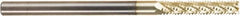 Amana Tool - 1/4" Cutting Diam x 1-1/4" Length of Cut, 6 Flute, Compression Spiral Router Bit - Zirconium Coated, Right Hand Cut, Solid Carbide, 4" OAL x 1/4" Shank Diam, Assorted Router Styles, 20° Helix Angle - Caliber Tooling