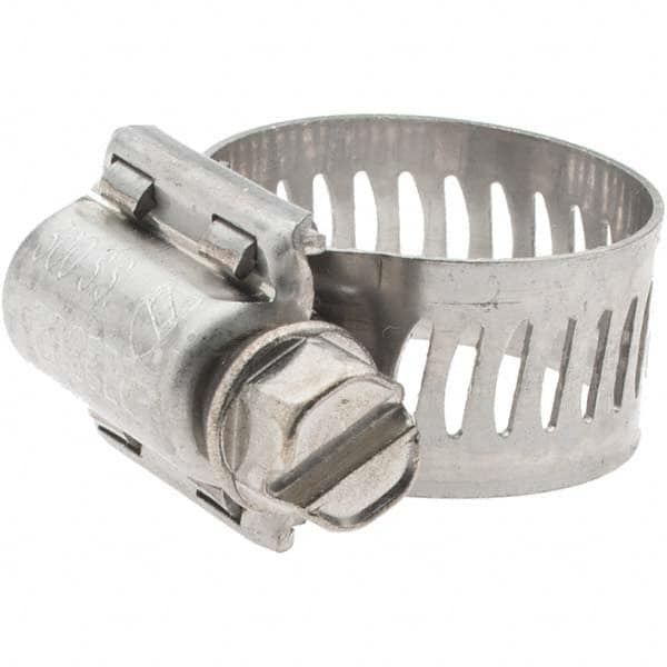 Made in USA - SAE Size 6, 7/16 to 25/32" Diam, Stainless Steel Worm Drive Clamp - 1/2" Wide, Series SAE J1508 Type F - Caliber Tooling