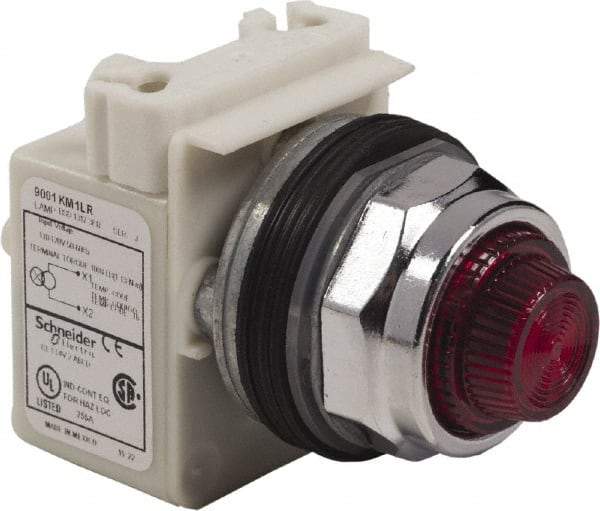 Schneider Electric - 120 VAC Red Lens LED Pilot Light - Round Lens, Screw Clamp Connector - Caliber Tooling