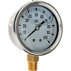 Value Collection - 2-1/2" Dial, 1/4 Thread, 0-100 Scale Range, Pressure Gauge - Caliber Tooling