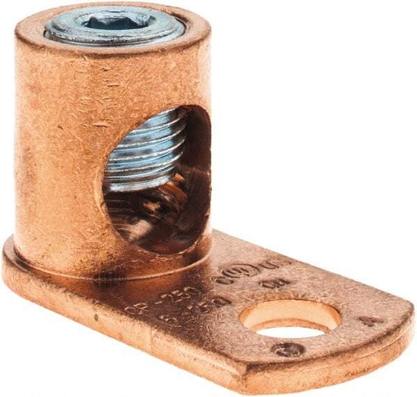 Made in USA - 6 AWG Noninsulated Crimp Connection Square Ring Terminal - 3/8" Stud, 1-31/32" OAL x 15/16" Wide, Copper Alloy Contact - Caliber Tooling