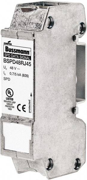 Cooper Bussmann - 1 Pole, 1 Phase, 76.91mm Long x 19mm Wide x 36.15mm Deep, Hardwired Surge Protector - DIN Rail Mount, 48 V, 34 VDC, 48 VAC Operating Voltage, 10 kA Surge Protection - Caliber Tooling