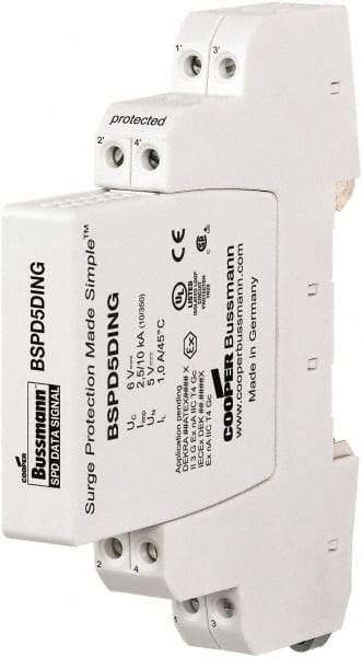 Cooper Bussmann - 4 Pole, 1 Phase, 90mm Long x 12mm Wide x 71.99mm Deep, Hardwired Surge Protector - DIN Rail Mount, 24 V, 23.30 VAC, 33 VDC Operating Voltage, 20 kA Surge Protection - Caliber Tooling