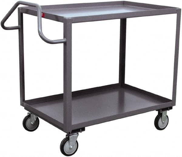 Jamco - 1,200 Lb Capacity, 30" Wide x 48" Long x 35" High Ergonomic Utility Cart - 2 Shelf, Steel, 2 Rigid/2 Swivel Casters - Caliber Tooling