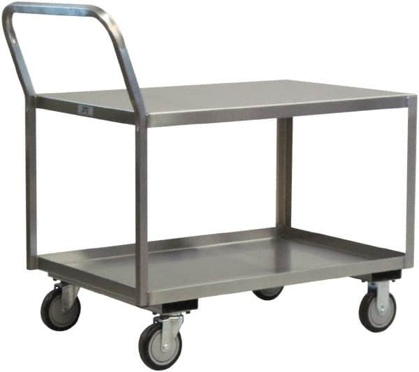 Jamco - 1,200 Lb Capacity, 48" Wide x 24" Long x 27" High Service Cart - 2 Shelf, Stainless Steel, 2 Rigid/2 Swivel Casters - Caliber Tooling