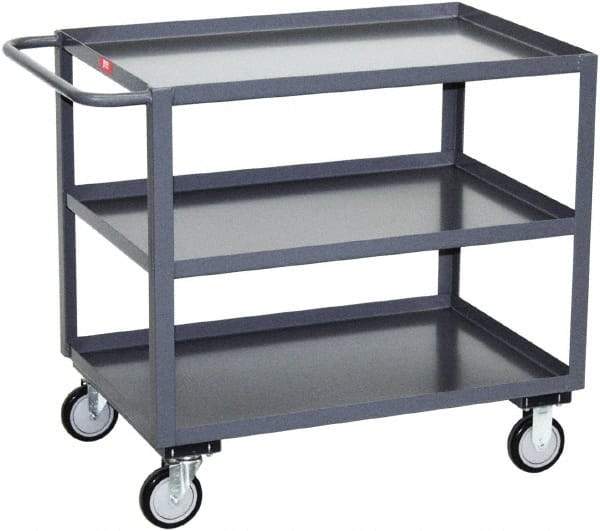 Jamco - 1,200 Lb Capacity, 24" Wide x 30" Long x 35" High Service Cart - 3 Shelf, Steel, 2 Rigid/2 Swivel Casters - Caliber Tooling