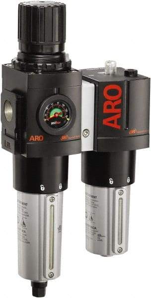 ARO/Ingersoll-Rand - 3/4" NPT Port Heavy Duty 2 Piece Filter/Regulator-Lubricator FRL Unit - Metal Bowl, 201 SCFM, 250 Max psi, 13.8" High x 7.323" Long, Automatic Drain - Caliber Tooling