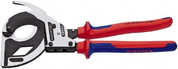 Knipex - 12-1/4" OAL, 24 AWG Capacity, Cable Cutter Pliers - Ratchet Head, Comfort Grip Handles, with Spring - Caliber Tooling