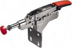 Bessey - 450 Lb Load Capacity, Flanged Base, Carbon Steel, Standard Straight Line Action Clamp - 4 Mounting Holes, 0.33" Plunger Diam, Straight Handle - Caliber Tooling