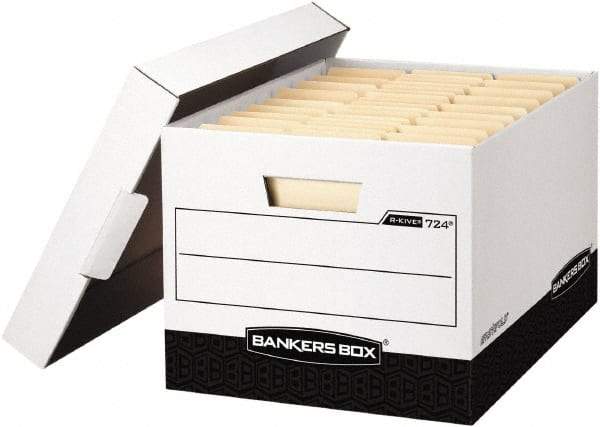 BANKERS BOX - 1 Compartment, 12-3/4" Wide x 10-3/8" High x 16-1/2" Deep, Storage Box - Corrugated Cardboard, White/Black - Caliber Tooling