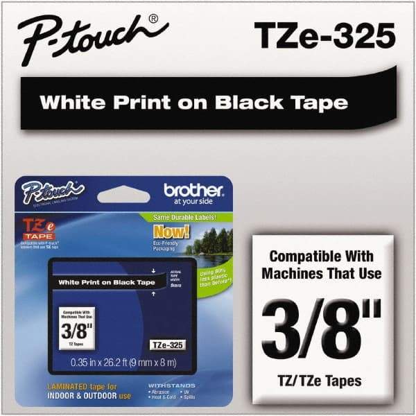 Brother - 3/8" Wide x 314.4" Long, Black Plastic/Paper Tape Cassette - For Label Maker - Caliber Tooling