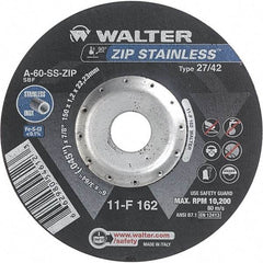 WALTER Surface Technologies - 60 Grit, 6" Wheel Diam, 3/64" Wheel Thickness, 7/8" Arbor Hole, Type 27 Depressed Center Wheel - Aluminum Oxide/Silicon Carbide Blend, Resinoid Bond, 10,200 Max RPM - Caliber Tooling