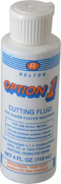 Relton - Option1, 4 oz Bottle Cutting Fluid - Water Soluble, For Cleaning, Machining - Caliber Tooling