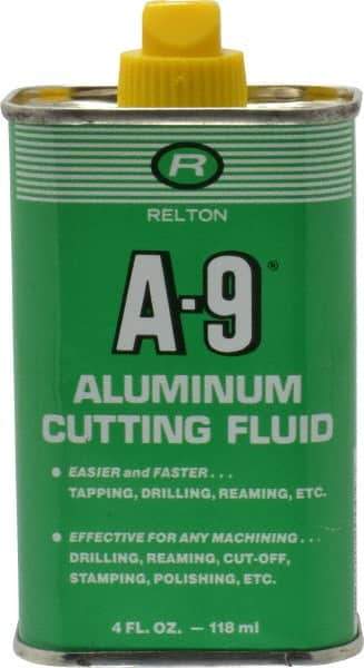 Relton - A-9, 4 oz Bottle Cutting Fluid - Semisynthetic, For Broaching, Drilling, Milling, Reaming, Sawing, Tapping, Threading - Caliber Tooling