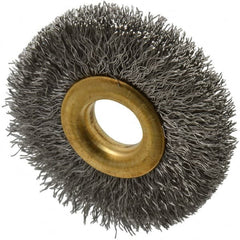 Value Collection - 2" OD, 1/2" Arbor Hole, Crimped Stainless Steel Wheel Brush - 5/16" Face Width, 1/2" Trim Length, 0.007" Filament Diam, 15,000 RPM - Caliber Tooling