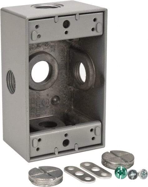 Thomas & Betts - 1 Gang, (5) 1/2" Knockouts, Aluminum Rectangle Outlet Box - 4-1/2" Overall Height x 2-1/2" Overall Width x 2" Overall Depth, Weather Resistant - Caliber Tooling