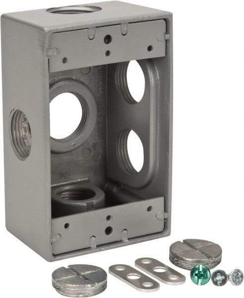 Thomas & Betts - 1 Gang, (6) 3/4" Knockouts, Aluminum Rectangle Outlet Box - 4-1/2" Overall Height x 2-1/2" Overall Width x 2" Overall Depth, Weather Resistant - Caliber Tooling