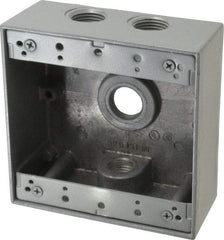 Thomas & Betts - 2 Gang, (4) 1/2" Knockouts, Aluminum Square Outlet Box - 4-9/16" Overall Height x 4-5/8" Overall Width x 2-1/16" Overall Depth, Weather Resistant - Caliber Tooling