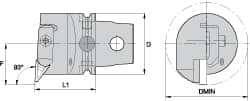 Kennametal - Right Hand Cut, Size KM63, V.. Insert Compatiblity, Internal Modular Turning & Profiling Cutting Unit Head - 43mm Ctr to Cutting Edge, 60mm Head Length, Through Coolant, Series Top Notch - Caliber Tooling