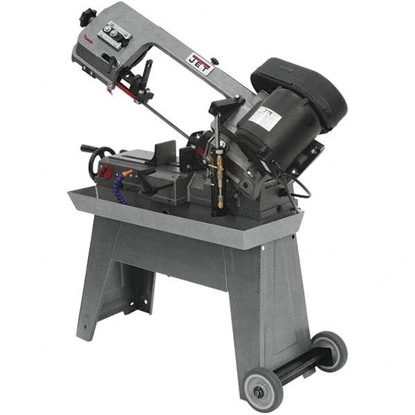 Jet - 7-1/2 x 5" Max Capacity, Manual Geared Head Horizontal Bandsaw - 85, 125 & 200 SFPM Blade Speed, 115/230 Volts, 45°, 0.5 hp, 1 Phase - Caliber Tooling