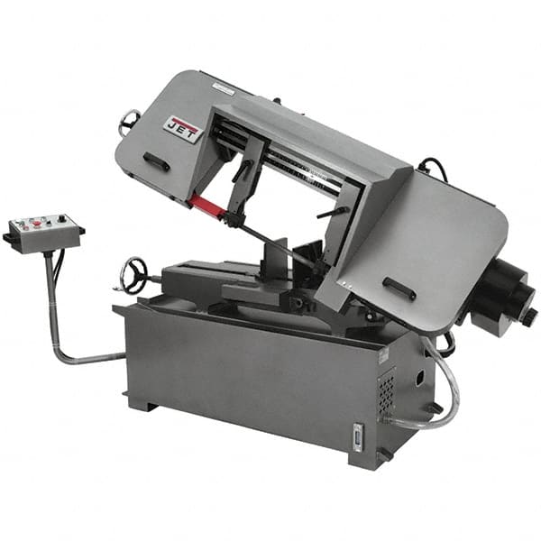 Jet - 12 x 35" Max Capacity, Semi-Automatic Variable Speed Pulley Horizontal Bandsaw - 82 to 262 SFPM Blade Speed, 230 Volts, 45°, 3 hp, 3 Phase - Caliber Tooling