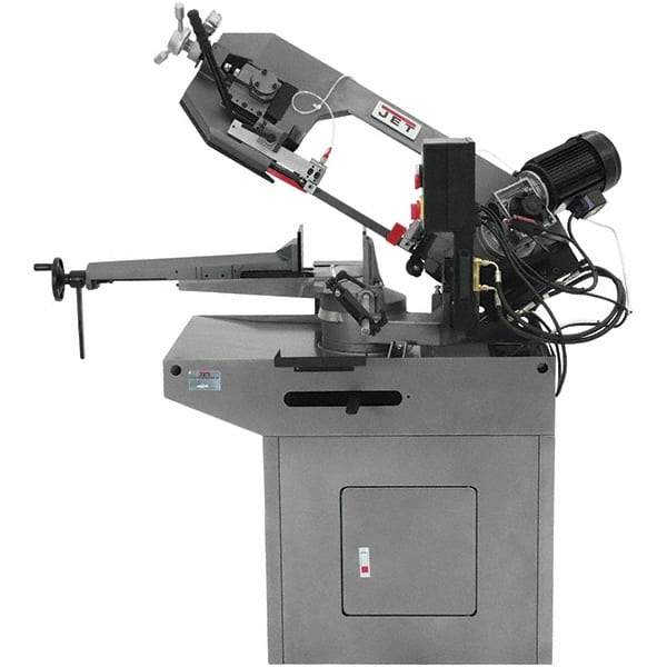 Jet - 8-3/4 x 7" Max Capacity, Manual Geared Head Horizontal Bandsaw - 157 to 314 SFPM Blade Speed, 230 Volts, 45 & 60°, 1.5 hp, 3 Phase - Caliber Tooling